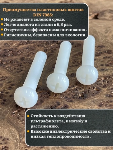 Винт полиамидный 10х50 мм DIN7985 (пластик), 50 шт. фото 3