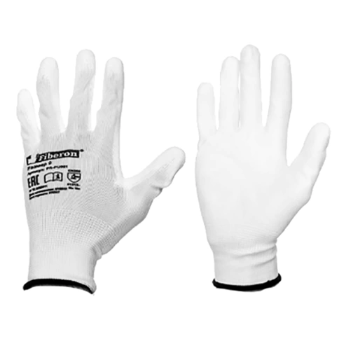 Перчатки полиэстеровые PSV036P белые с ПУ покрытием, размер L (9), Fiberon фото 1