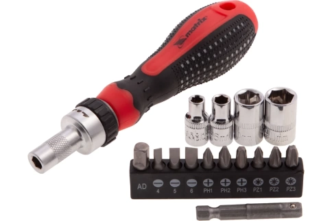 Отвертка реверсивная с набором бит 16 предметов 1/4" CrV Matrix фото 1