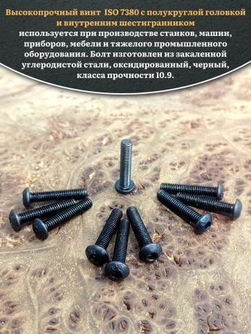 Винт чёрный М5х20 ISO 7380 под шестигранник к.п.10.9, 10 шт. фото 4