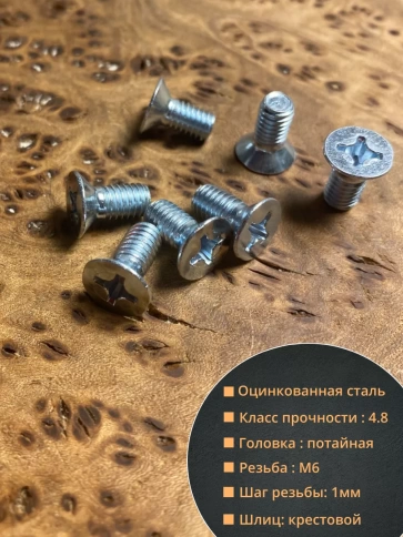 Винт потайной оцинкованный 6х12 DIN965, 100 шт. фото 2