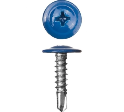 Саморез с прессшайбой, сверло, RAL5005 фото 1