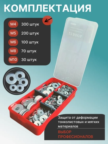 Шайбы увеличенные ОЦ М4,5,6,8,10 в органайзере НАБОР 1 фото 2