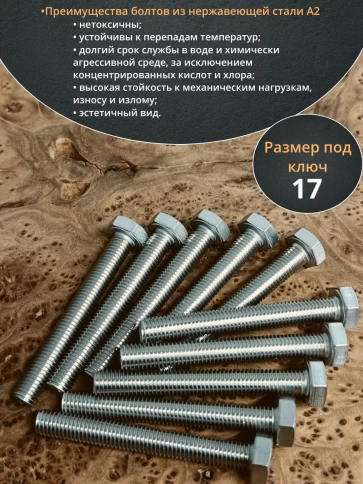 Болт нержавеющий 10х70 мм DIN933  10шт фото 3