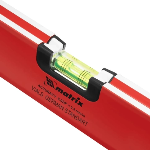 Уровень алюминиевый с ударопрочными заглушками 3 глазка 2-хкомп.рук. 800 мм Matrix фото 3