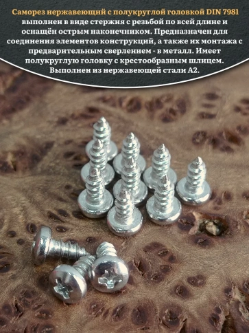 Саморез нержавеющий полукруглая гол. 2,9х6,5 DIN7981, 100 шт. фото 4