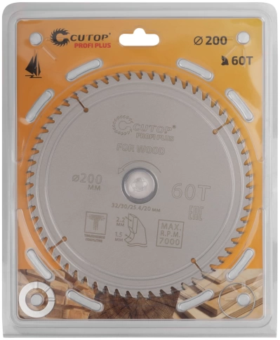 Диск пильный по дереву с тефл.покр.60Т CUTOP Profi Plus 200х1,5/2,2х32/30/25,4/20 мм фото 2