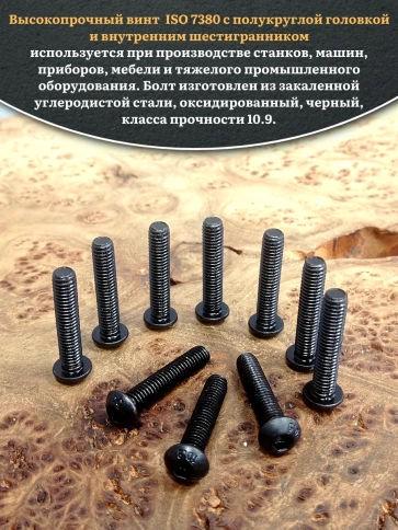 Винт чёрный М6х30 ISO 7380 под шестигранник к.п.10.9, 10 шт. фото 4