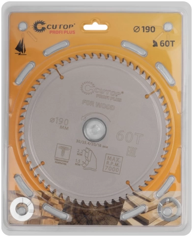 Диск пильный по дереву с тефл.покр.60Т CUTOP Profi Plus 190х1,5/2,2х30/25,4/20/16 мм фото 2