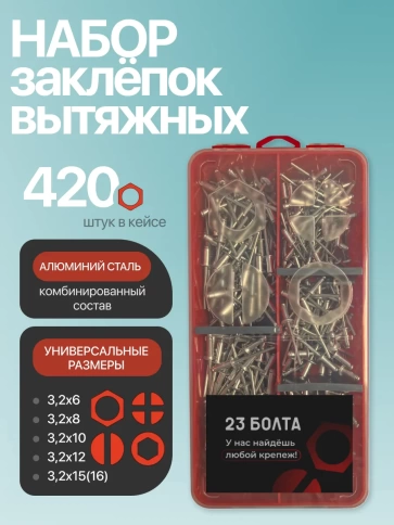 Заклепки вытяжные М3,2 в органайзере НАБОР 1 фото 1