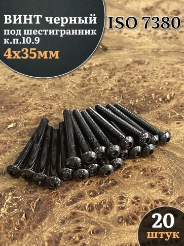 Винт чёрный М4x35 ISO 7380 под шестигранник к.п.10.9, 20 шт. фото 2