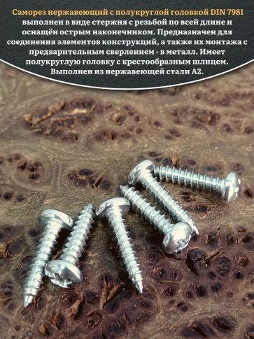 Саморез нержавеющий полукруглая гол. 2,9х13 DIN7981 , 20 шт. фото 4