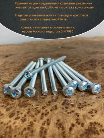 Винт с полукруглой головкой М6х90 ОЦ DIN7985, 10 шт. фото 4