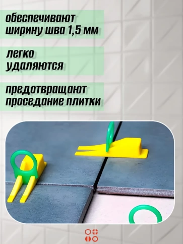 Зажим для выравнивания плитки 1,5 мм PROFI кольцо, 200 шт фото 3