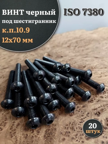 Винт чёрный М12х70 ISO 7380 под шестигранник к.п.10.9, 20 шт. фото 1