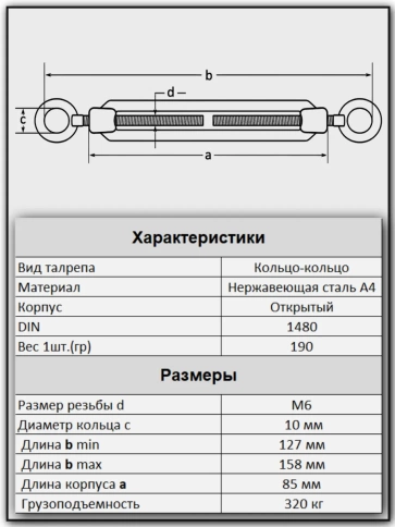 Талреп кольцо-кольцо нержавеющий А4 М6 DIN1480, 1 шт. фото 2