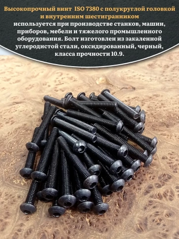 Винт чёрный М6х45 ISO 7380 под шестигранник к.п.10.9, 50 шт. фото 4