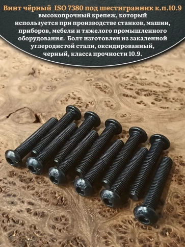 Винт чёрный М10х55 ISO 7380 под шестигранник к.п.10.9, 10 шт. фото 4