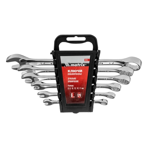 Набор ключей комбинированных 6-17 мм 6 шт CrV полиров. хром Matrix фото 1
