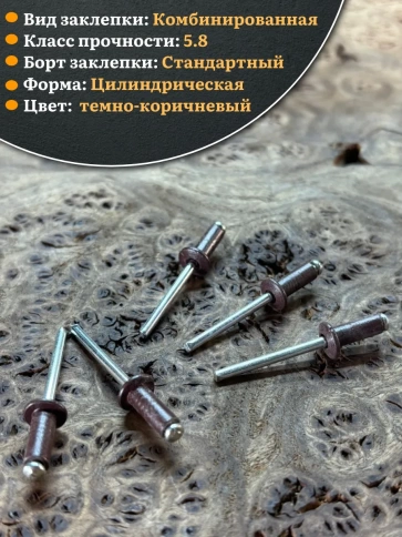 Заклепка вытяжная М4,8х12 алюминий сталь RAL8017 темно-коричневый, 50 шт. фото 3