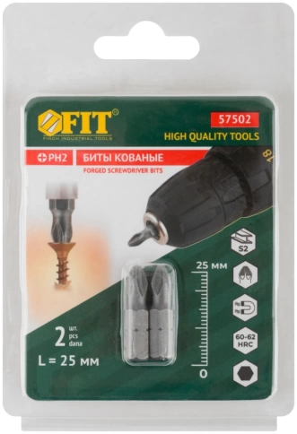 Биты кованые, сталь S2, одностор. 25 мм РН2, 2шт. Профи, блистер фото 2