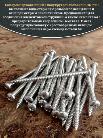 Саморез нержавеющий полукруглая гол. 4,8х80 DIN7981 , 100 шт. фото 4