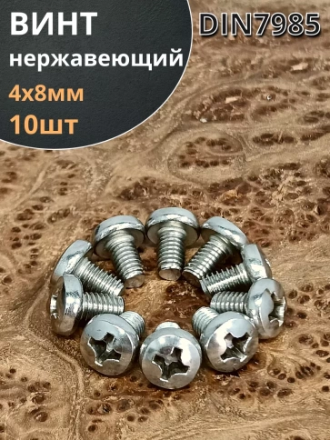Винт нержавеющий 4х8 мм РН DIN7985, 10 шт. фото 1