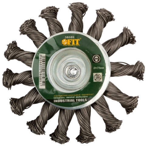 Корщетка-колесо, со штифтом, витая стальная проволока 75 мм фото 2