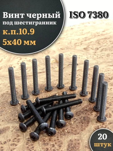 Винт чёрный М5х40 ISO 7380 под шестигранник к.п.10.9, 20 шт. фото 1