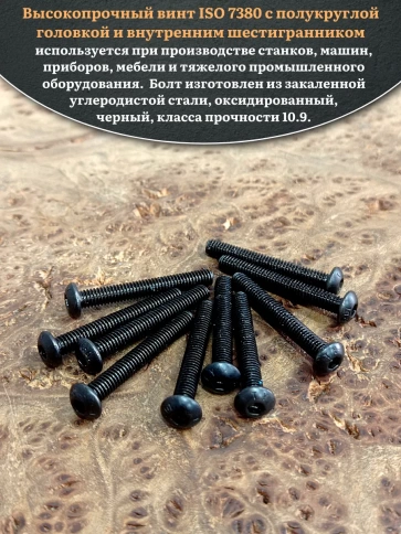 Винт чёрный М4х30 ISO 7380 под шестигранник к.п.10.9, 10 шт. фото 4