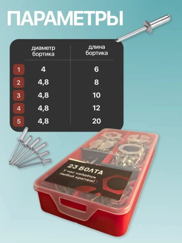 Заклепки вытяжные М4 и М4,8 в органайзере НАБОР 1 фото 3