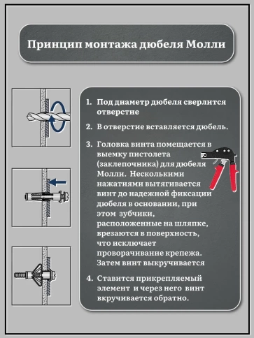 Дюбель MOLLY 4х54 для пустотелых конструкций, 10 шт. фото 5