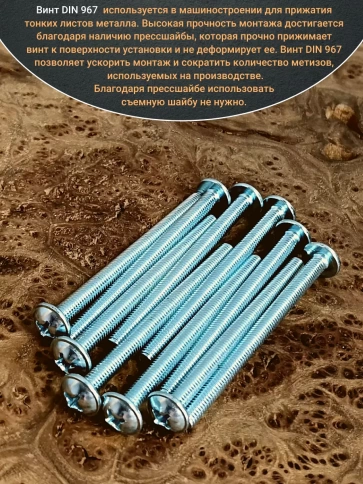 Винт с прессшайбой М5х100 полукруглая головка DIN967, 10 шт. фото 4
