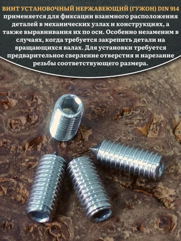 Винт установочный нержавеющий М4х10 DIN914 (гужон), 10 шт. фото 4