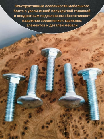 Болт мебельный М8х35 мм полукруглая головка DIN 603, 20 шт. фото 3