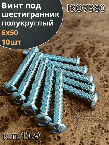 Винт М6х50 с внутренним шестигранником ОЦ 7380 к.п.10.9,10шт фото 1