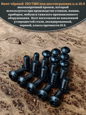 Винт чёрный М10х16 ISO 7380 под шестигранник к.п.10.9, 20 шт. фото 4