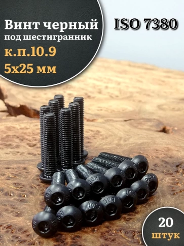 Винт чёрный М5х25 ISO 7380 под шестигранник к.п.10.9, 20 шт. фото 1