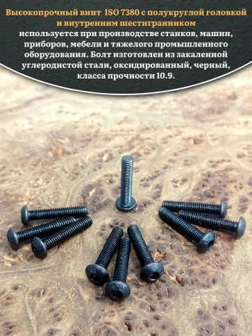 Винт чёрный М5х14 ISO 7380 под шестигранник к.п.10.9, 10 шт. фото 4