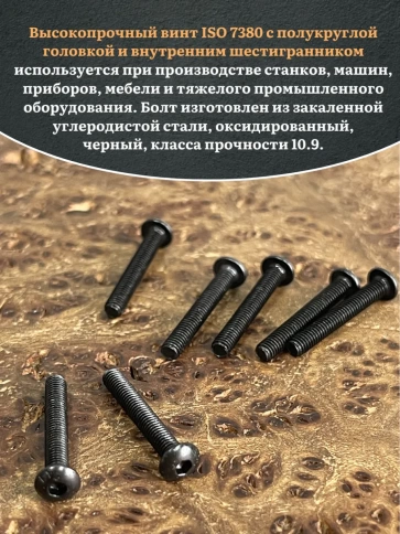 Винт чёрный М3х20 ISO 7380 под шестигранник к.п.10.9, 10 шт. фото 4