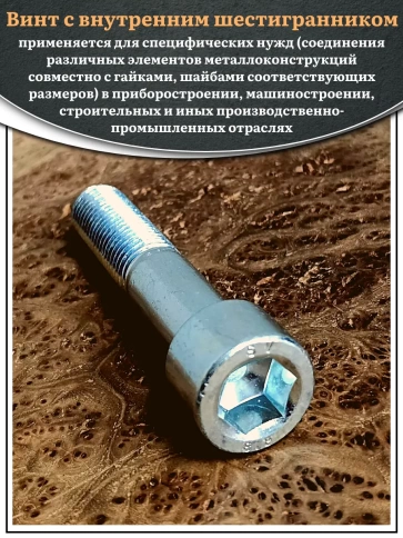 Винт под шестигранник НР 20х100 мм ОЦ к.п.8.8 DIN912,  2 шт. фото 5