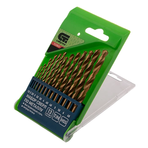 Набор сверл по металлу HSS нитридтитан. 1,5-6,5мм через 0,5мм 3,2мм 4,8мм 13шт. Сибртех фото 1