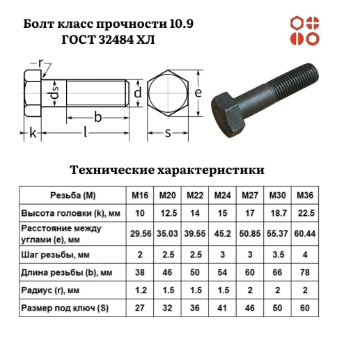 Болт 27х150 класс прочности 10.9 ГОСТ 32484 ХЛ 40 кг фото 3
