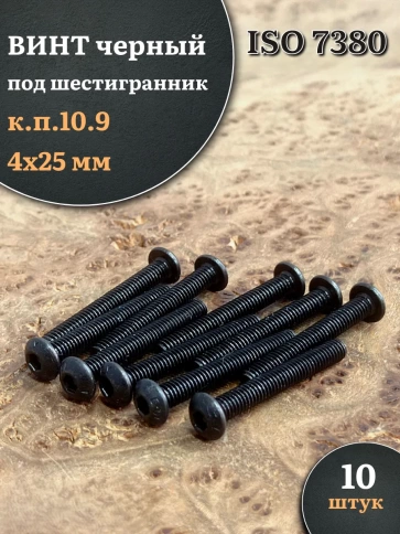 Винт чёрный М4х25 ISO 7380 под шестигранник к.п.10.9, 10 шт. фото 1