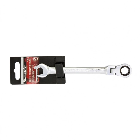 Ключ комбинированный трещоточный шарнирный зеркальный хром 12 мм CrV Matrix фото 2