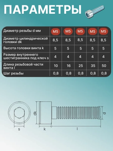 Винты под шестигранник М5 ОЦ 8.8 DIN912 органайзер НАБОР 4 фото 3