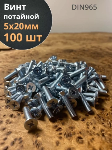 Винт потайной оцинкованный 5х20 DIN965, 100 шт. фото 1