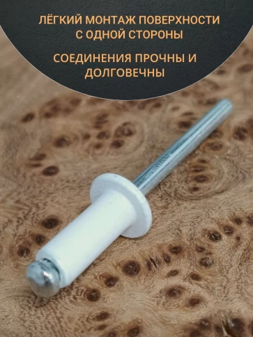 Заклепка вытяжная М3,2х8 алюминий RAL9003(белая), 50 шт.  фото 3