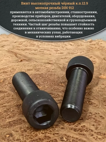 Винт мелкая резьба чёрный к.п.12.9 24х80х1,5 DIN912, 2 шт. фото 4