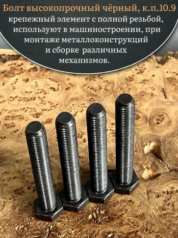 Болт высокопрочный чёрный 14х100 мм, к.п.10.9 DIN933, 4 шт. фото 4